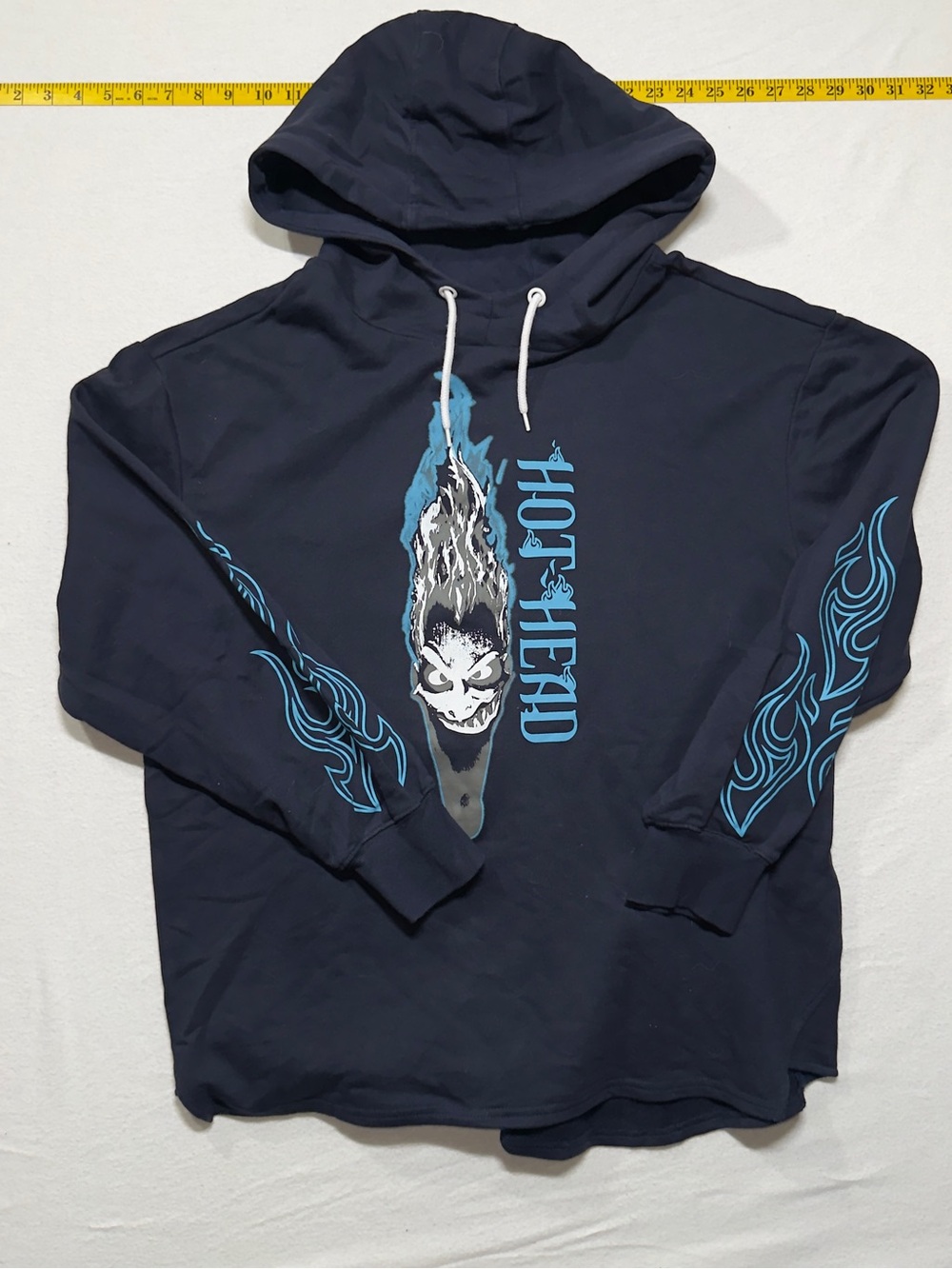 Disney Navy Hooded Long-Sleeve Shirt with Blue Flame Graphic y2k